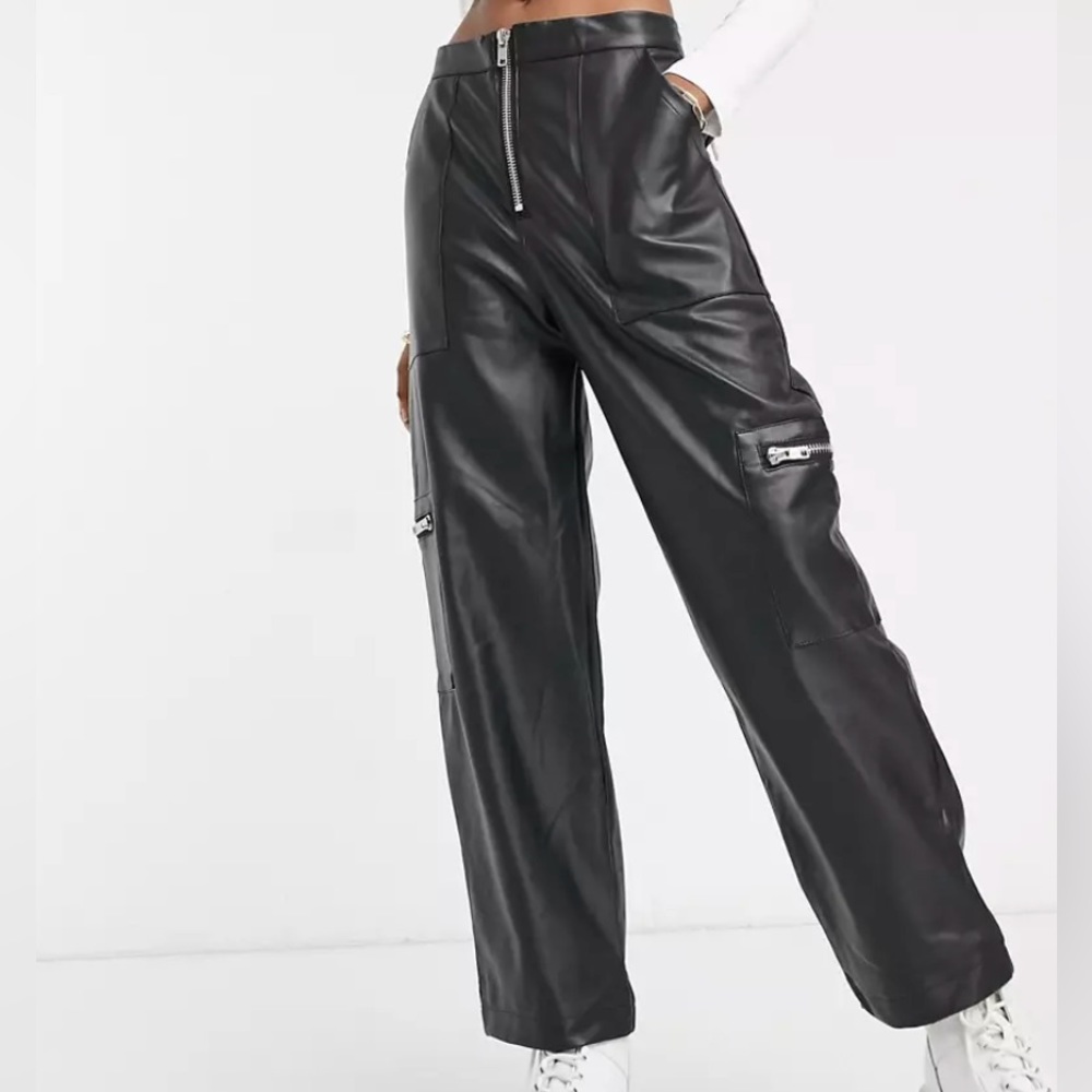 The Ragged Priest cargo wide leg leather pants. Size large.